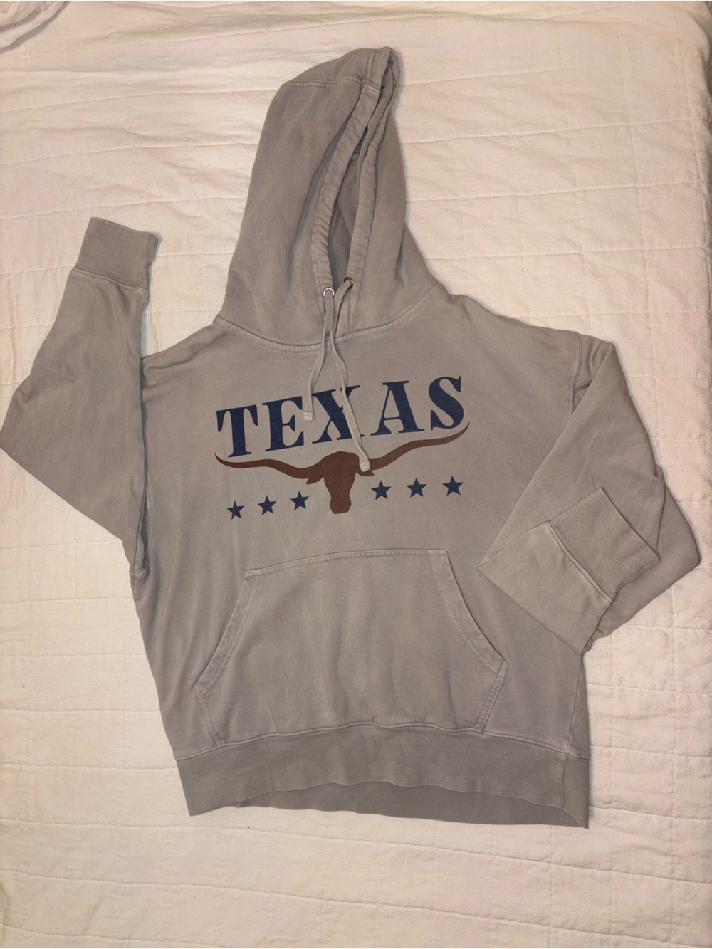 Gray Texas Graphic Hoodie with Navy & Brown Print